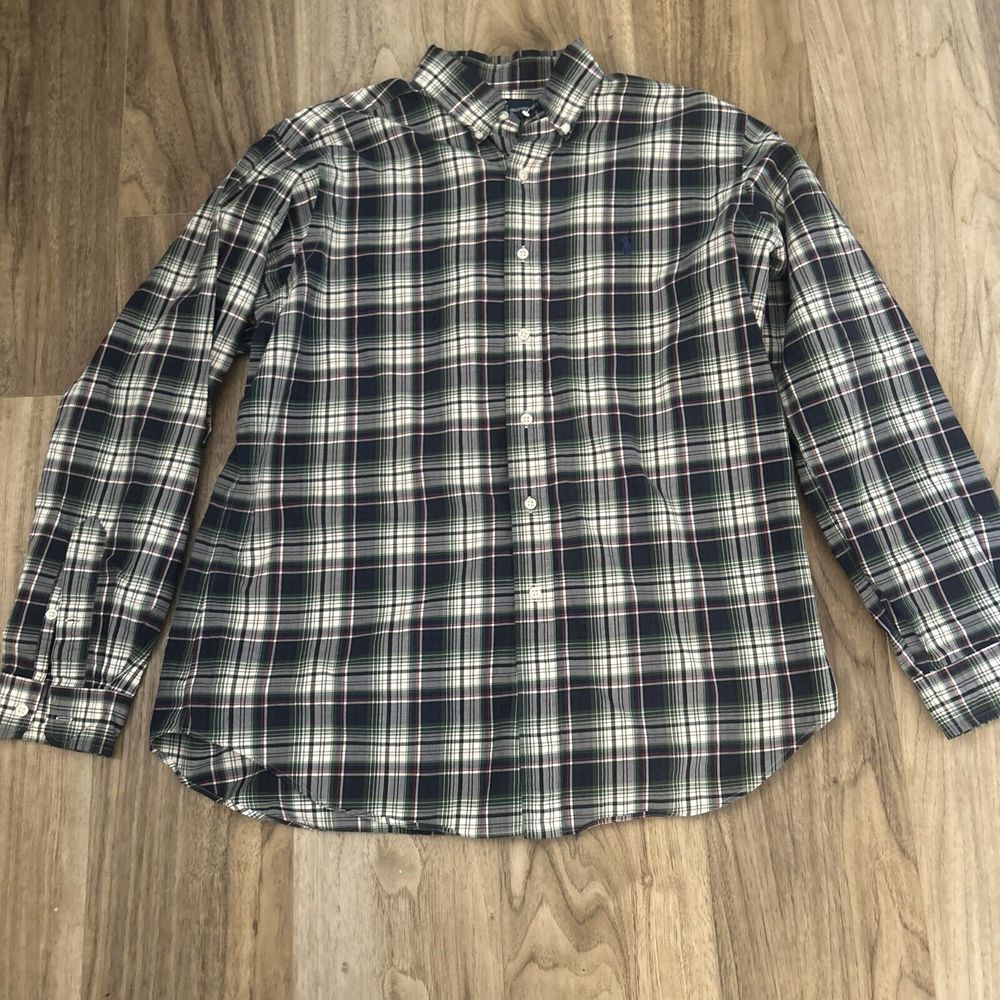 Ralph Lauren Mens Button Up Shirt Classic Fit Performance Sz L Blue Plaid